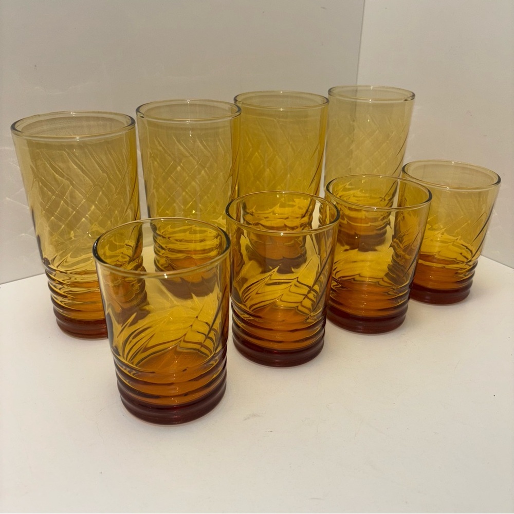 Libbey set of 8 vintage Malibu Gold drinking glasses: 4 tall, 4 short